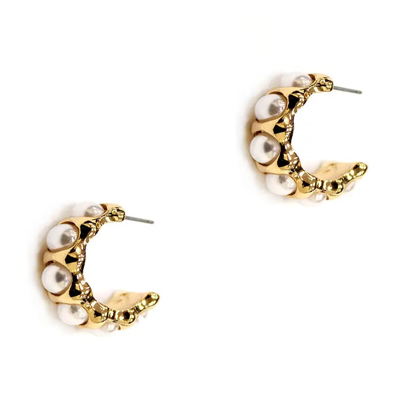 Gold with Pearl Hoop .75" Earrings