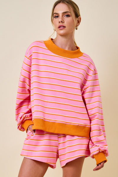Mock Neck Stripe Sweatshirt Lounge Top