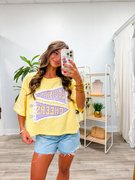 Louisiana Cheers Lace Trim Pennant Tee