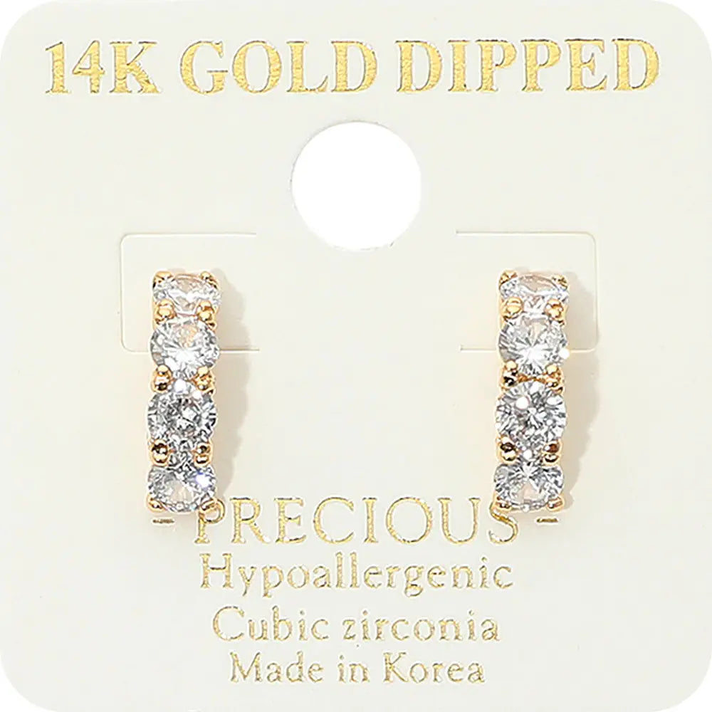 14K Gold Dipped Cz Stone Half Mini Hoop Earrings