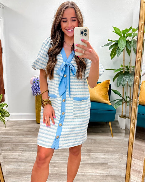 Stripe Boucle Short Bubble Mini Dress