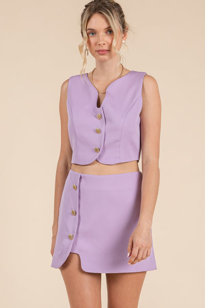 Wavy Neck & Hem Line Crop Top & Skirt Set