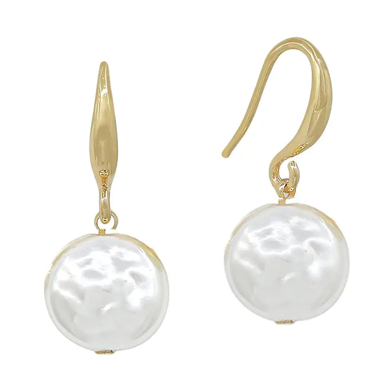Gold Fish Hook Earring w/ Freshwater Pearl Drop