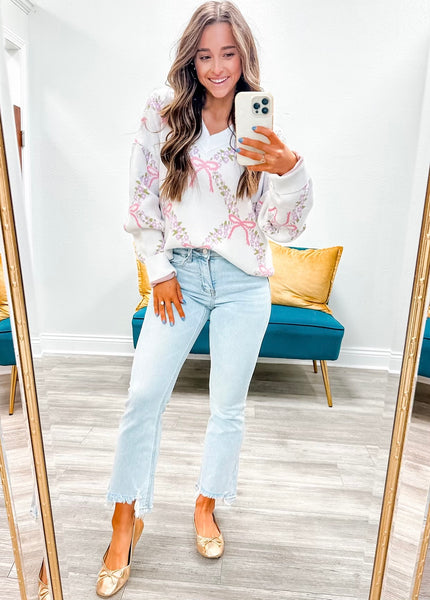 Floral Jacquard V-Neck Sweater