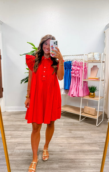 Solid Ruffle Sleeve Mini Dress