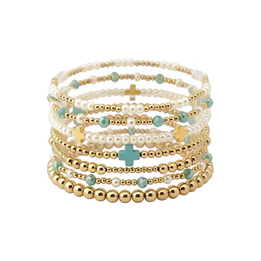 Turquoise Cross Stretch Bracelet Set