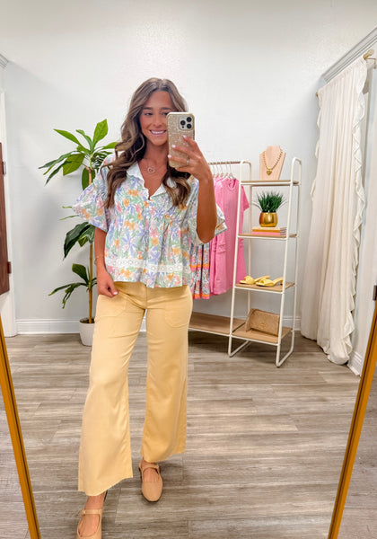 Pastel Floral V-Neck Blouse Top