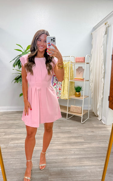 Round Neck Waist Pleated Midi Dress
