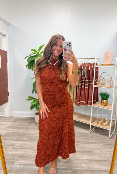 Flower Applique Mock Neck Midi Dress