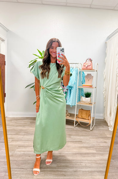 Gathered Metal Trim Midi Dress