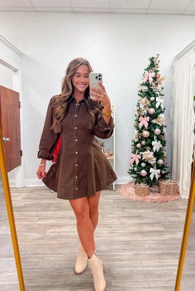 Button Down Flared Hem Mini Dress