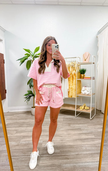 Stripe Short Sleeve Top & Shorts Set