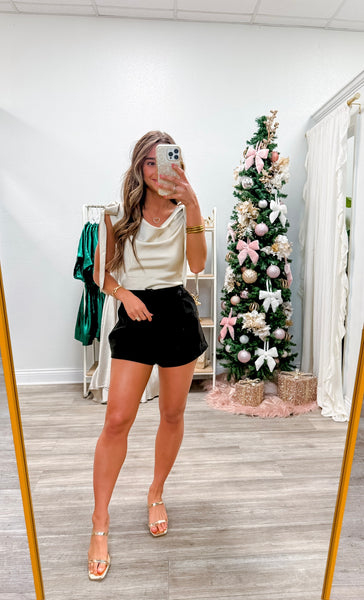 Satin High Cowl Neck Top