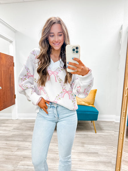 Floral Jacquard V-Neck Sweater