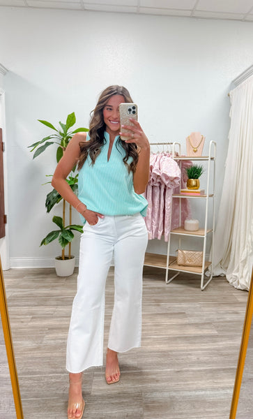 pinstripe V-neck Tunic Top