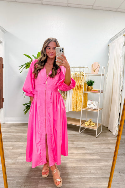 Solid ¾ Sleeve Midi Dress