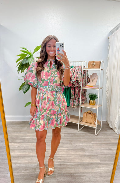 Floral Puff Sleeve Mini Dress