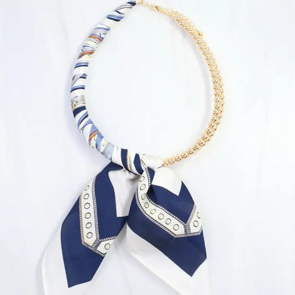 Laya Beaded Scarf Collar Necklace Navy