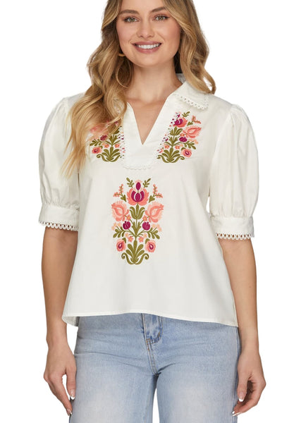 V-Neck Collar Woven Top