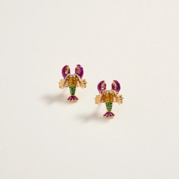 Mardi Gras Lobster Rhinestone Post Earrings