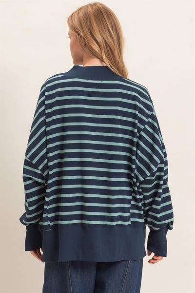 Striped Mock Neck Sweatshirt