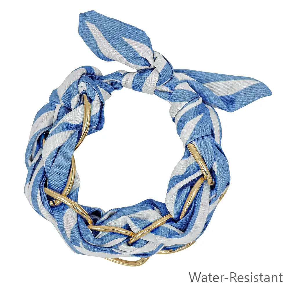 Blue & White Threaded w/ Gold Chain Tie Bracelet