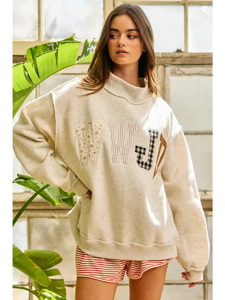 WWJD Embroidered Mock Neck Sweatshirt