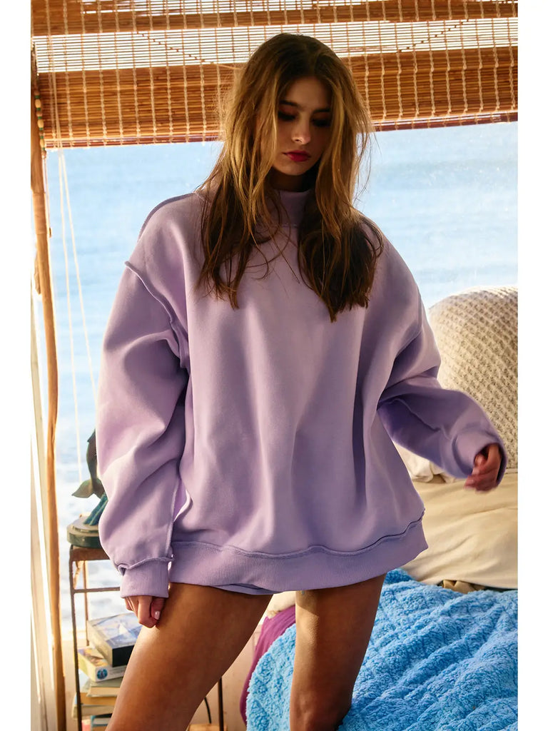 Solid Reversible Mock Neck Sweatshirt Top