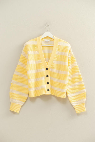 Striped Sweater Cardigan W/ Button Front