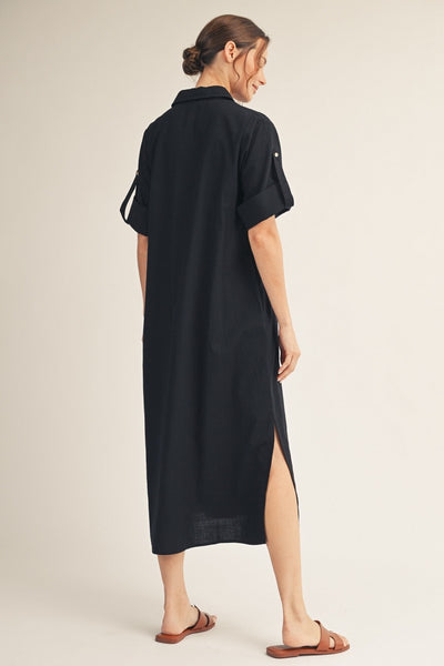 Button Down Woven Midi Dress