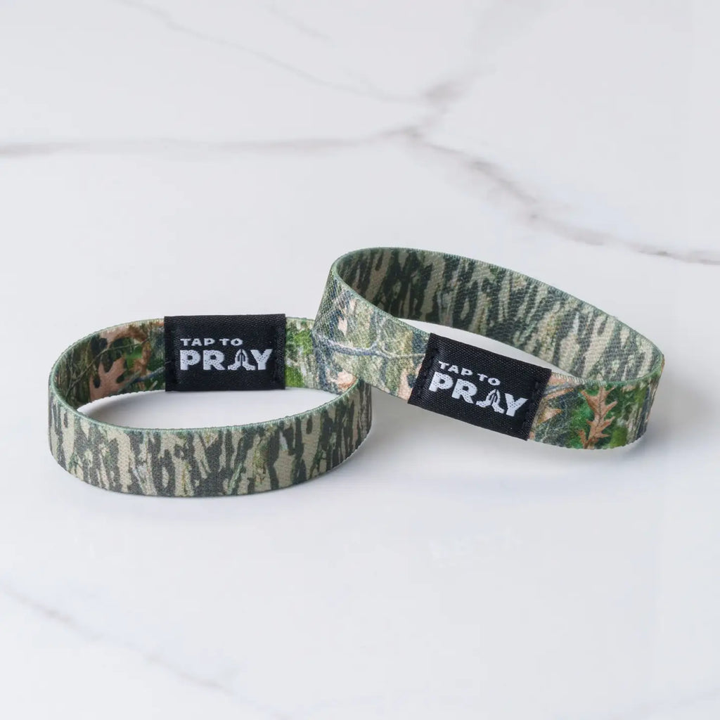 Tap To Pray Forest & Tree Bark Camo Wristband
