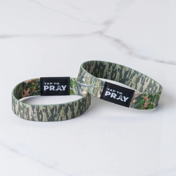 Tap To Pray Forest & Tree Bark Camo Wristband