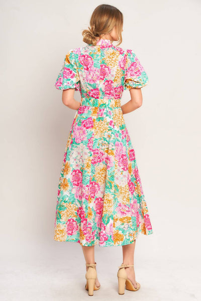 Collared Printed Woven Midi Dress