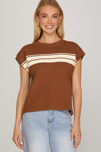 Sleeveless Round Neck Striped Sweater Top