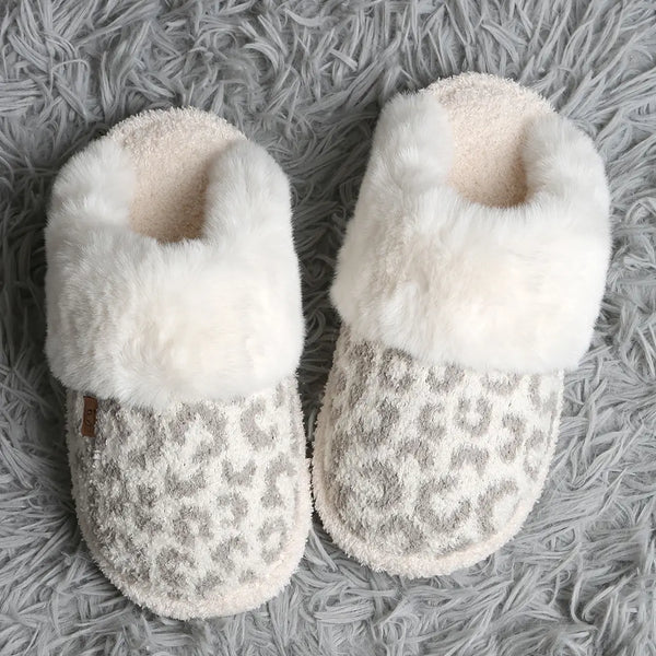 Leopard Faux Fur Cuff Mule Luxury Soft Slipper