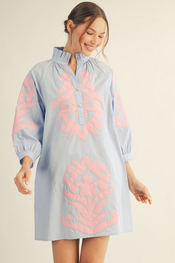 Baroque Floral Applique Shift Dress