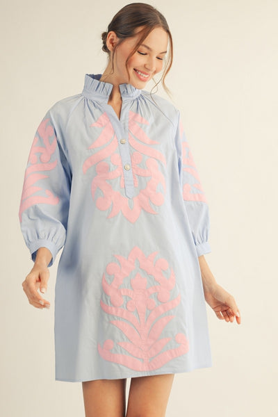 Baroque Floral Applique Shift Dress