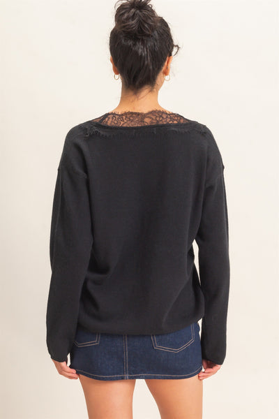 Lace Trim V-Neck Sweater