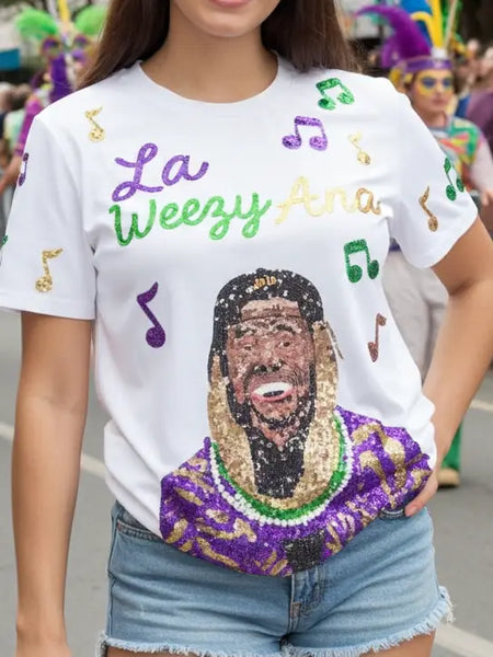 Mardi Gras La Weezy Ana Sequin T-Shirt