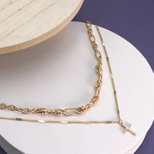 Double Row Cross Layer Necklace