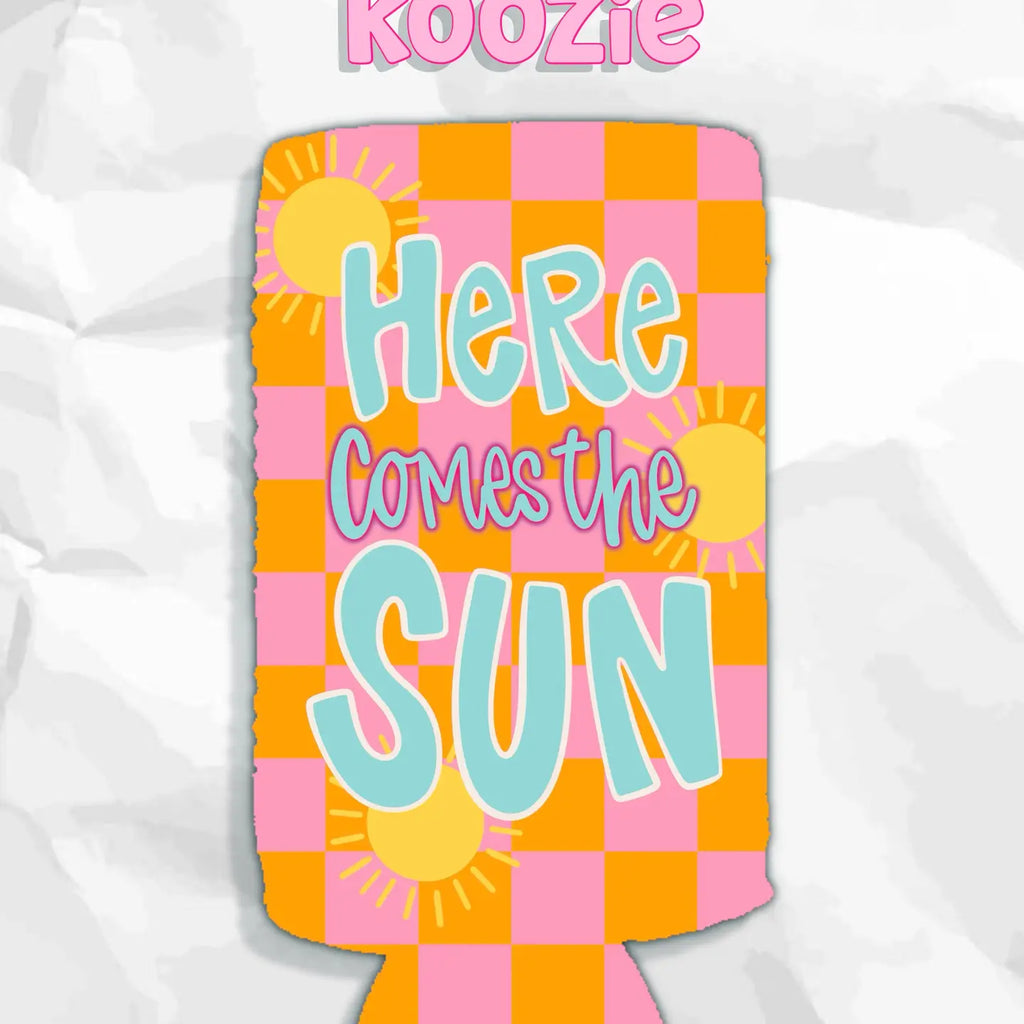 Here Comes the Sun Summer Checkered Koozie
