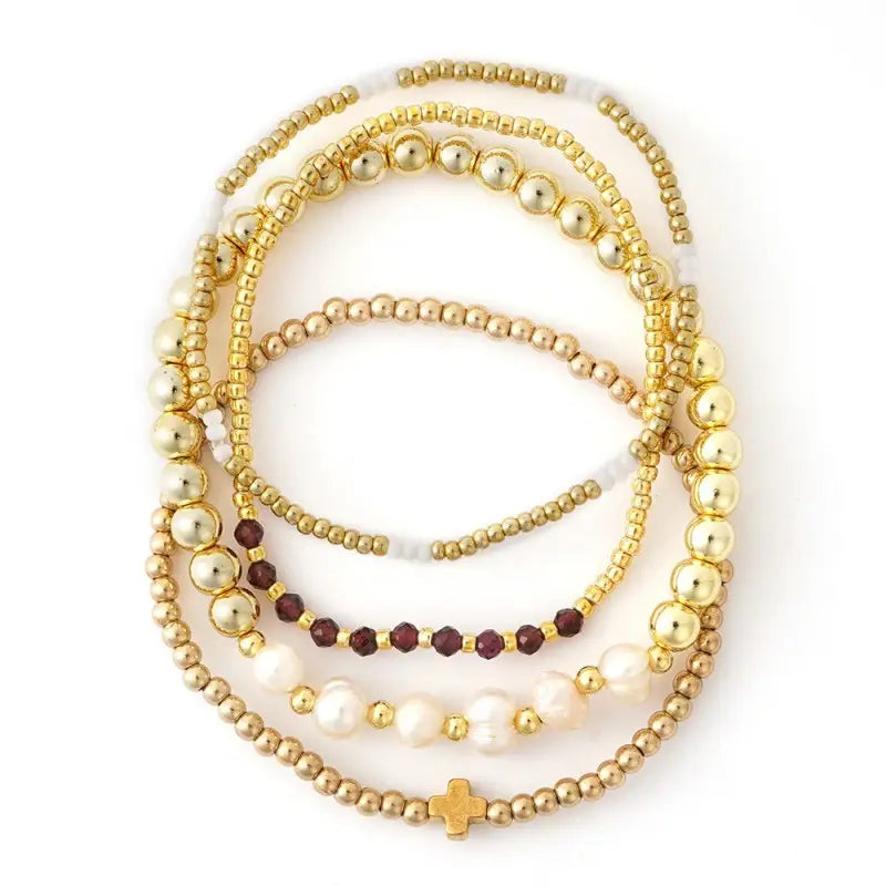 Multi Ball Pearl Chain Stretch Bracelet