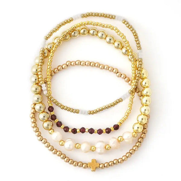 Multi Ball Pearl Chain Stretch Bracelet