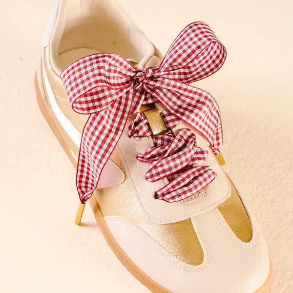 Step It Up Shoelaces–Gingham Burgundy