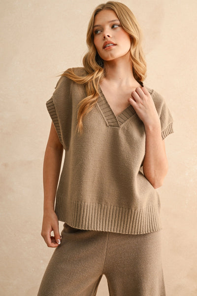 V-Neck Sleeveless Knit Sweater Pullover