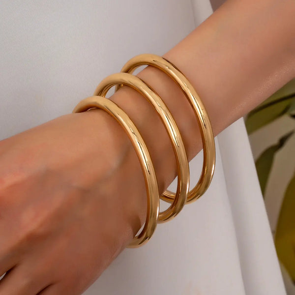 Chunky Triple Tube Bangle Bracelet Set