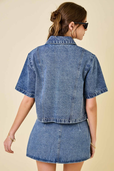 Boxy Button Down Crop Denim Top