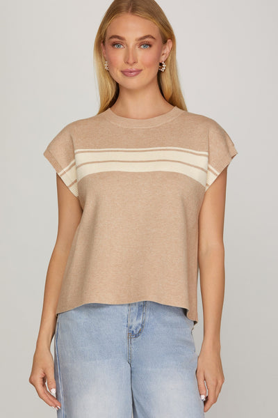 Sleeveless Round Neck Striped Sweater Top
