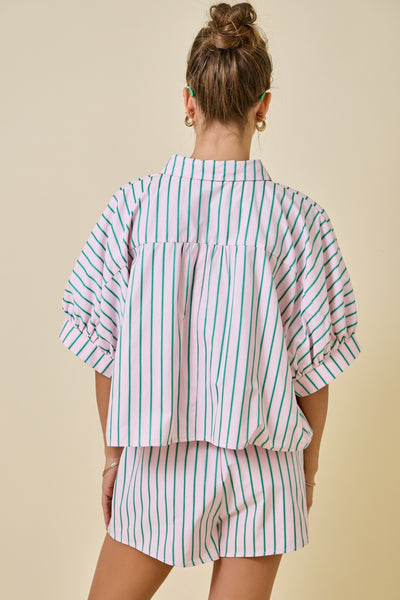Striped Boxy Cropped Shirt & Shorts Set