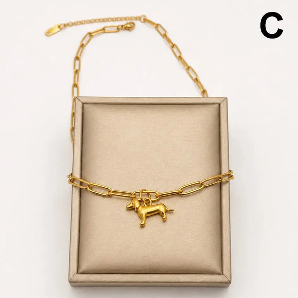 18K Stainless Steel Dog Charm Necklace